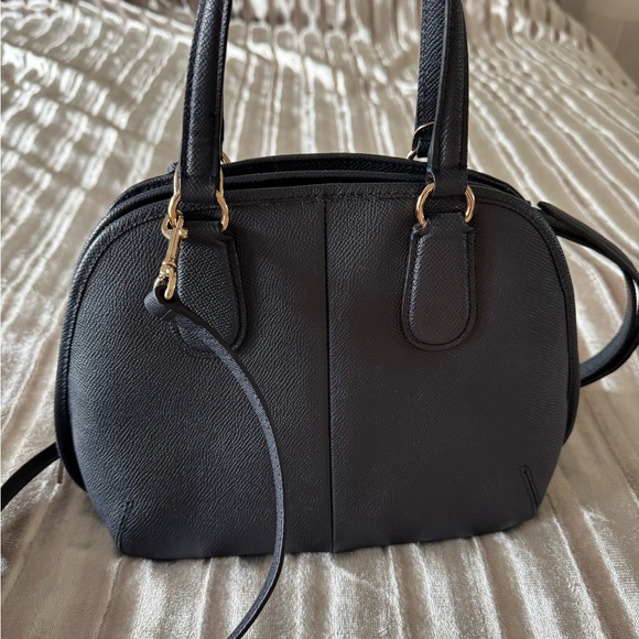 Coach Black Leather Dome Satchel with Gold Accents